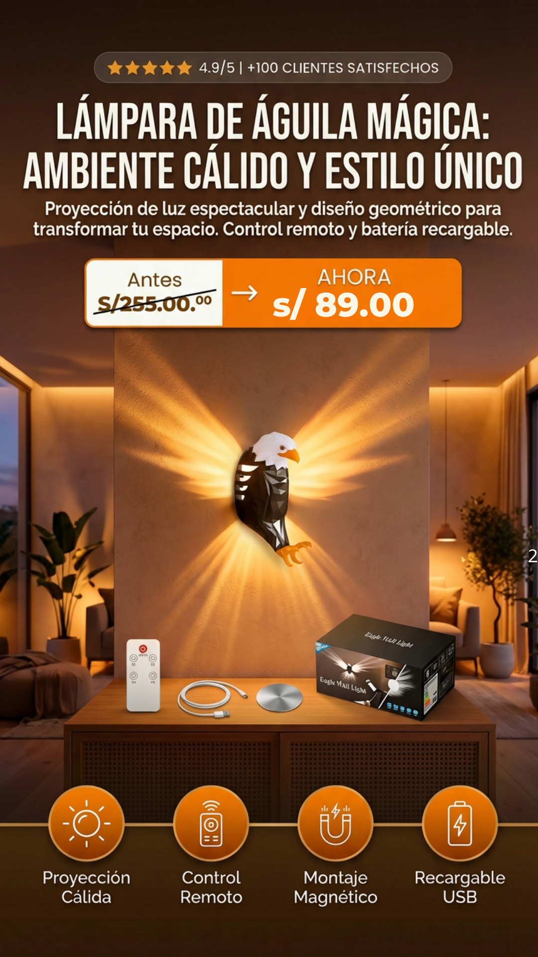 Lámpara Águila LED Magnética con Control Remoto