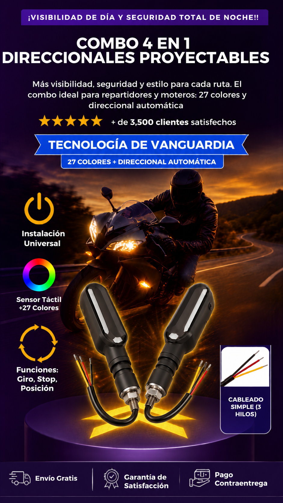 SET DE 4 DIRECCIONALES LED PROYECTABLES PARA MOTO