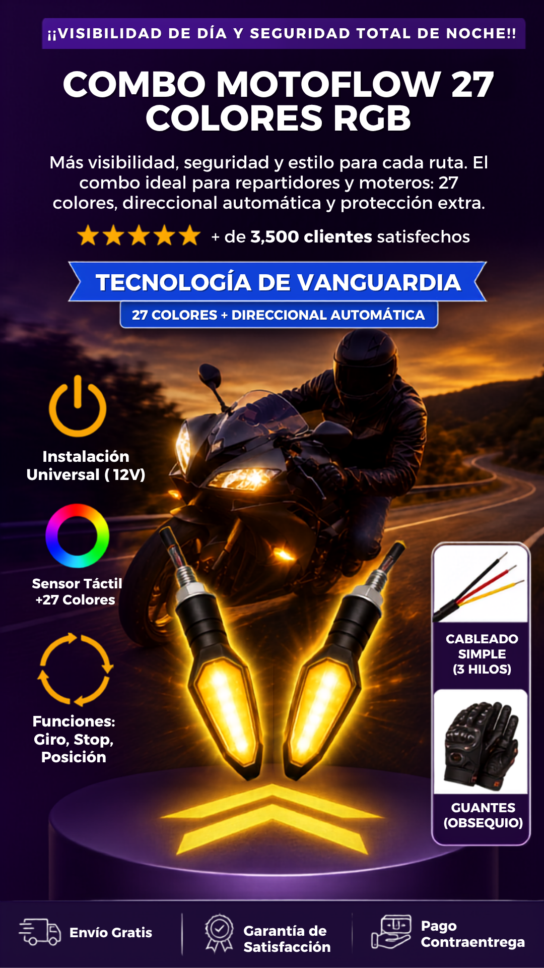 SET DE 2 DIRECCIONALES LED PROYECTABLES PARA MOTO